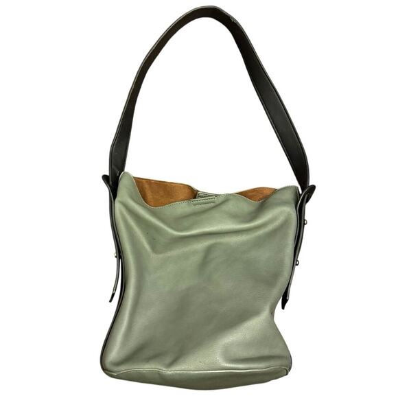By Anthropologie Women's Green Black Solid Genuine Leather Shoulder Handbags - Picture 1 of 10